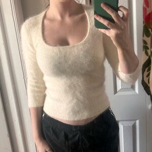 bebe Angora Cream Scoop Neck Sweater
